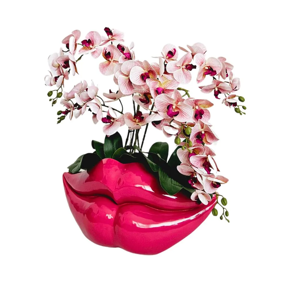 Designerska donica Usta ceramiczna wys. 28x57 cm, różowa