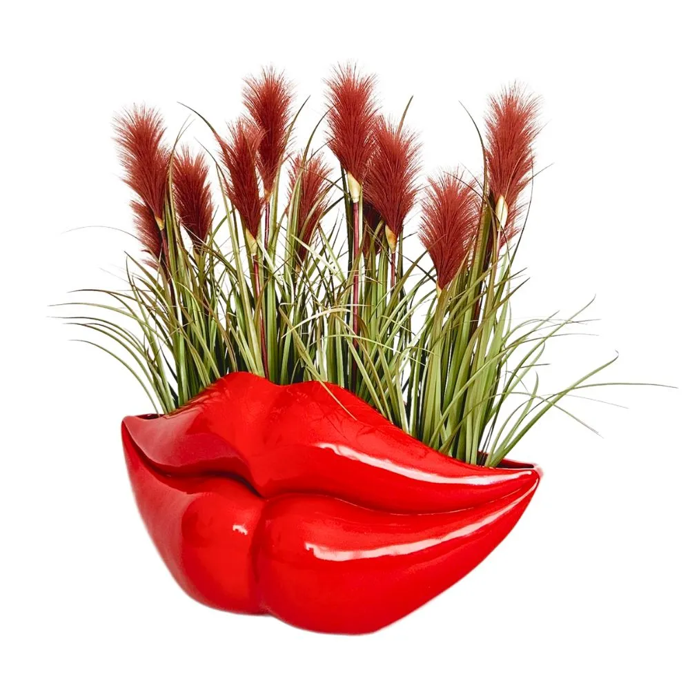 Designerska donica Usta ceramiczna wys. 28x57 cm, czerwona