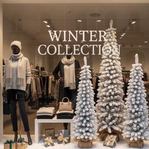 Choinka sztuczna Slim w witrynie sklepowej