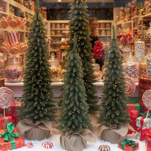 Choinka sztuczna Slim w witrynie sklepowek