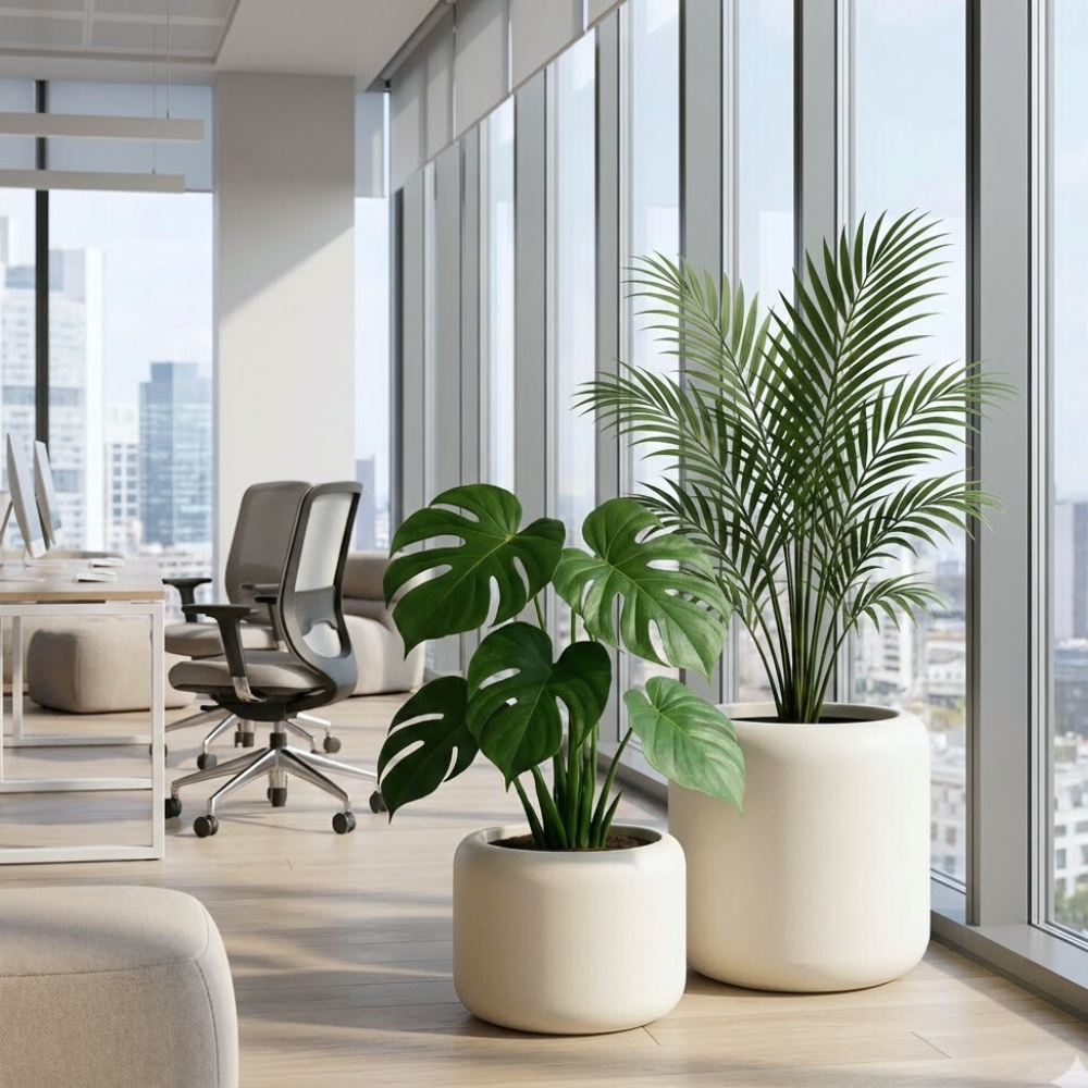 Donica okrągła Ambiente wys. 30 i 45 cm z wkładem, kremowa, zestaw Ambiente-wys.-30-i-45-cm-krem_-zestaw