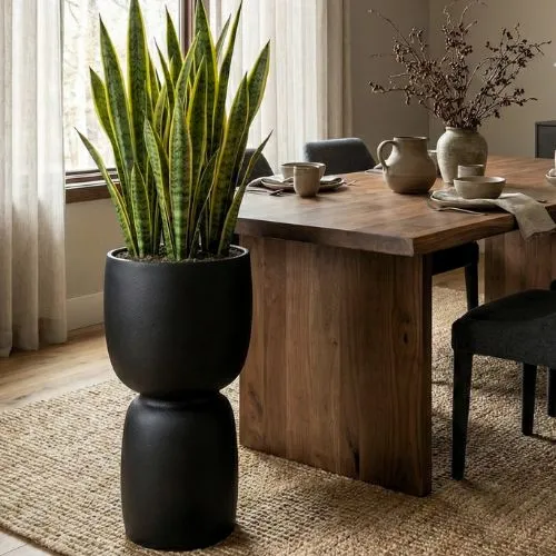 Czarna donica Kielich w jadalni