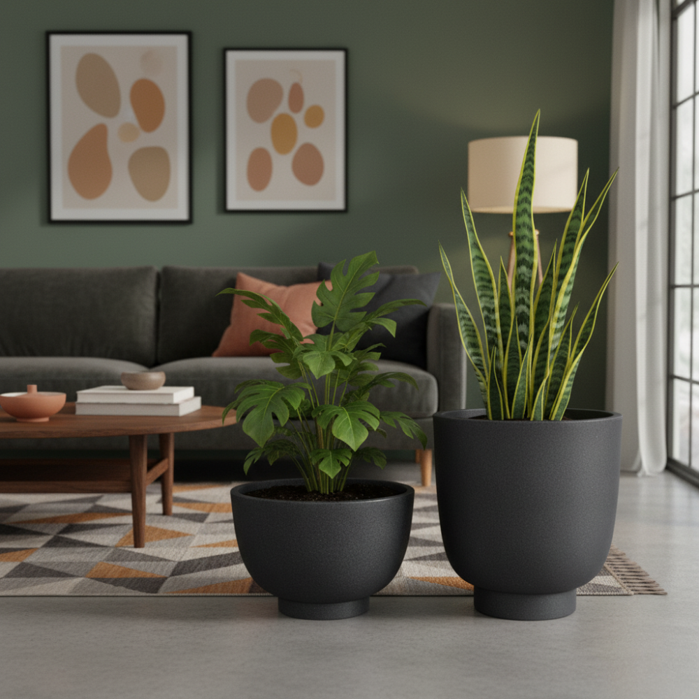 Donica na taras Vivo wys. 26 i 40 cm, antracyt, zestaw Donica_Vivo_antracyt_zestaw