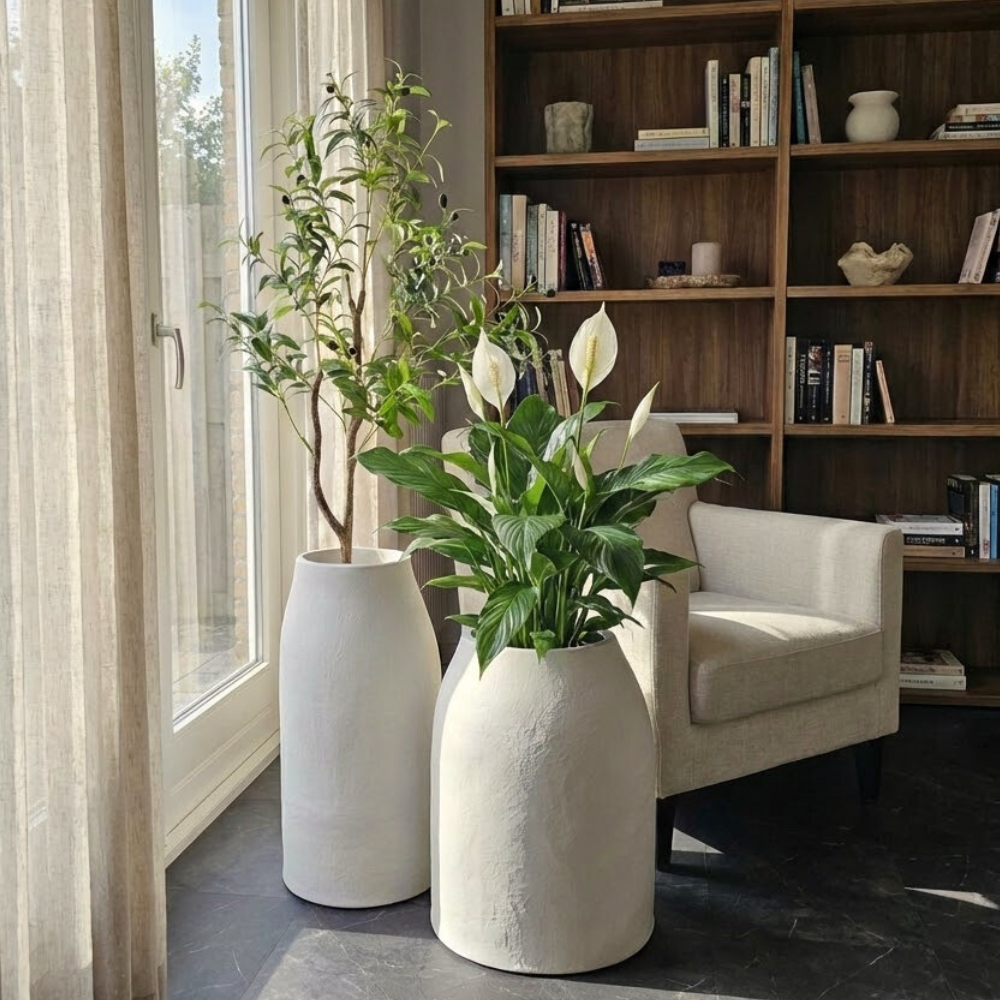 Donica wysoka Etna wys. 60 i 70 cm, kremowa, zestaw