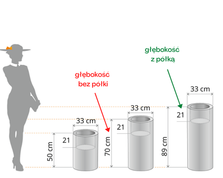 Wysoka donica okrągła Hebe 70 cm z półką, czarna