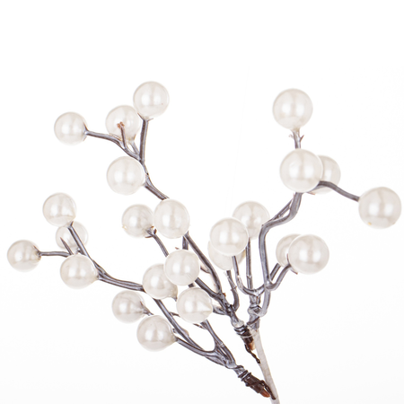 Ozdoba świąteczna biała Gałązka z perełkami 27x18 cm