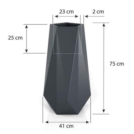 Wysoka donica geometryczna Siena 75 cm z półką i odprowadzaniem wody, antracyt