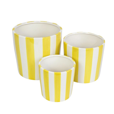 Doniczki ceramiczne żółte w paski Vanity Lemon wys.11, 15 i 19 cm, zestaw