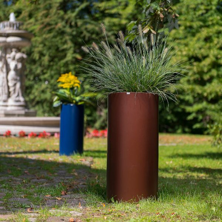 Wysoka donica okrągła Hebe 70 cm z półką, brązowa