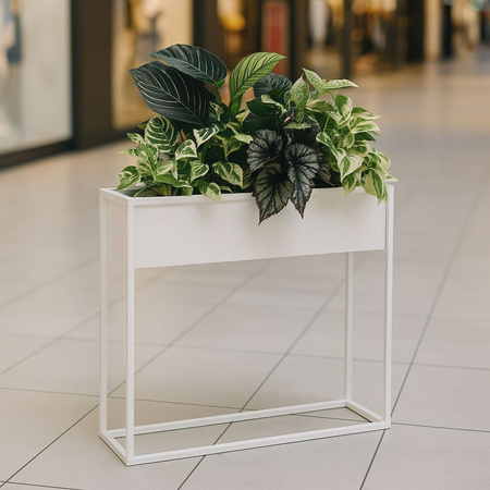 Prostokątny kwietnik metalowy Stella 60x60 cm biały z wkładami