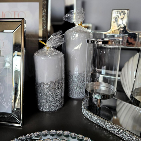 Świeca ozdobna szara Koronka 20x7 cm