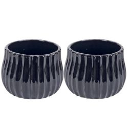 Doniczka ceramiczna okrągła czarna Vera 13x16 cm - zestaw 2 sztuk