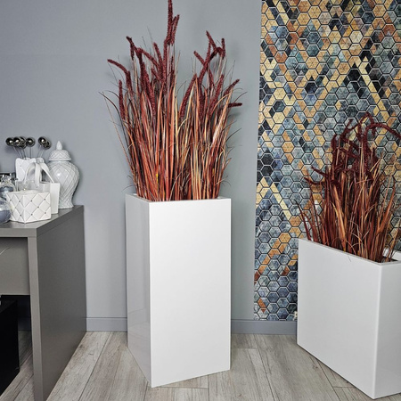Donica prostokątna kwadratowa z włókna szklanego Pillar wys. 85 x 41 cm, biała