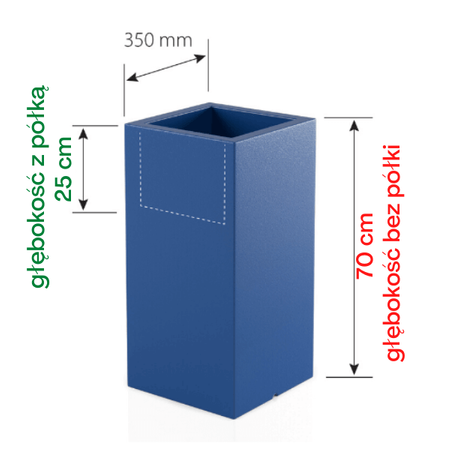 Donica wysoka prostokątna Tower Pot 70 cm z półką, corten