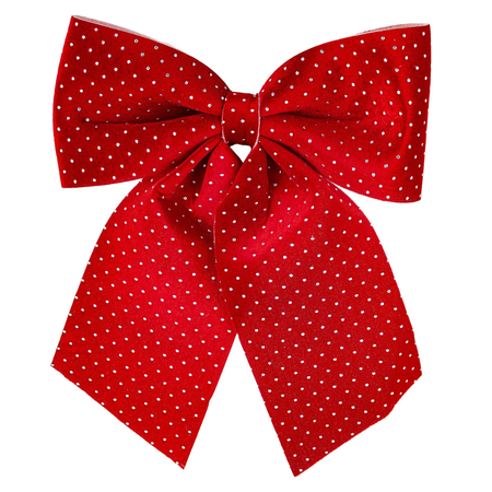 Ozdoba świąteczna welurowa Czerwona Kokarda z dżetami 29x34 cm