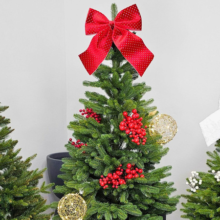 Ozdoba świąteczna welurowa Czerwona Kokarda z dżetami 29x34 cm