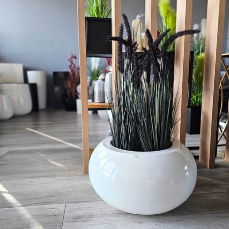Okrągła donica niska z włókna szklanego Koral wys. 36 cm średnica 73 cm, biała