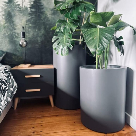 Okrągła donica w połysku Ring wys. 50x40 cm, szary mat