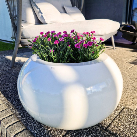Okrągła donica niska z włókna szklanego Koral wys. 36 cm średnica 73 cm, czarna