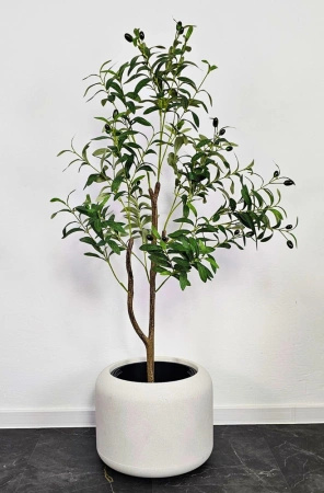 Donica okrągła Ambiente wys. 30 i 45 cm z wkładem, kremowa, zestaw