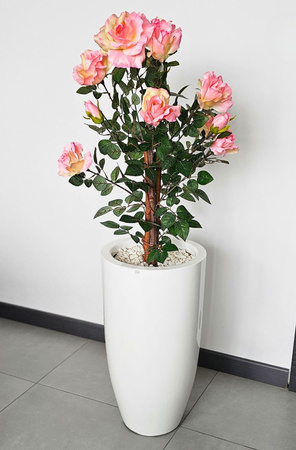 Wysoka donica okrągła z włókna szklanego Tulip wys. 62 cm średnica 32 cm, biała