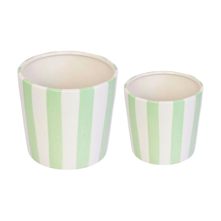 Doniczki ceramiczne zielone w paski Vanity Mint wys.15 i 19 cm, zestaw