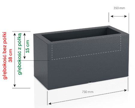 Donica prostokątna Lungo 38 cm bez półki, czarna