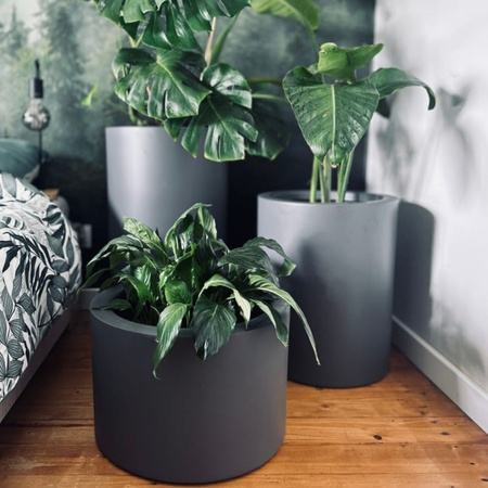 Okrągła donica w połysku Ring wys. 50x40 cm, szary mat