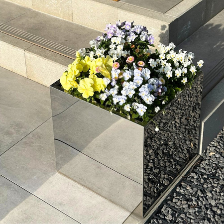 Lustrzana donica metalowa kwadrat Rubi 50x50 cm efekt lustra