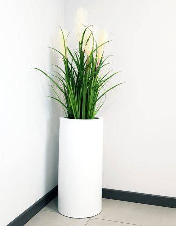 Wysoka donica okrągła Hebe 70 cm z półką, brązowa