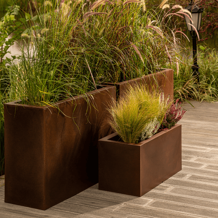 Donica prostokątna duża Longerino 70 cm z odprowadzaniem wody, corten