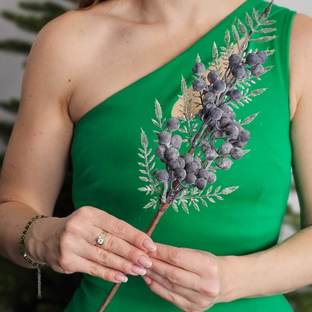 Ozdoba świąteczna niebieska gałązka Głóg 36x12 cm