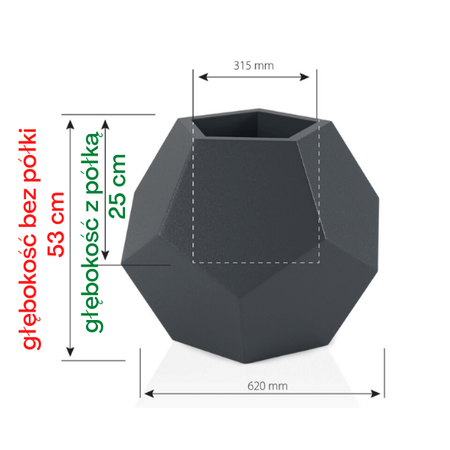 Donica geometryczna Alma 53 cm bez półki, czarna