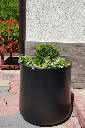 Donica okrągła nowoczesna Zoe 50 cm z półką, żółta