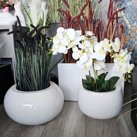 Okrągła donica niska z włókna szklanego Koral wys. 36 cm średnica 73 cm, czarna