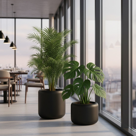 Donice okrągłe Ambiente wys. 30 i 45 cm z wkładem, ciemny grafit, zestaw