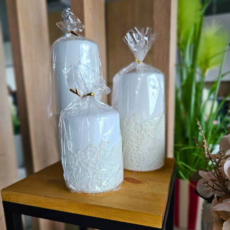 Świeca ozdobna biała Koronka 20x7 cm