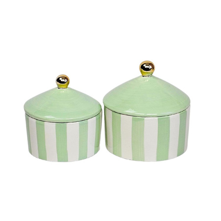 Ceramiczny pojemnik w paski Vanity Mint wys.16x15 cm