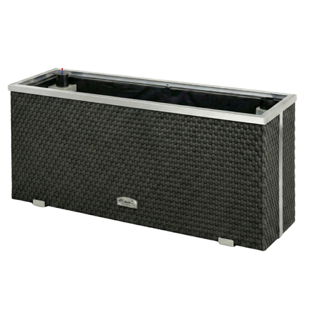 Donica technorattanowa z nawodnieniem i ociepleniem 95x43 cm wykończenie metalowe, czarny