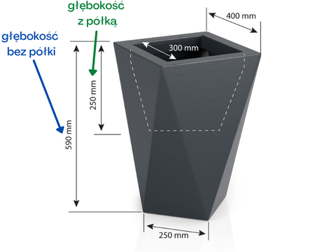 Duża donica ogrodowa Vaso 60 cm z półką, czarna