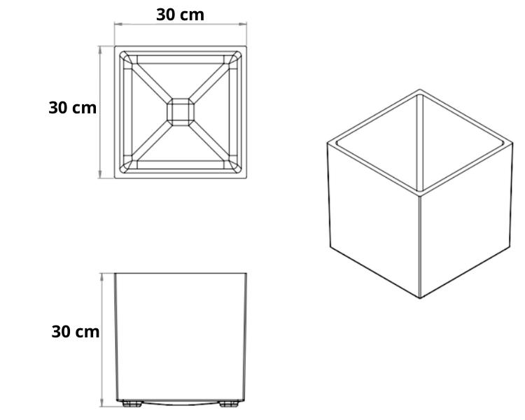 Kwadratowa donica granitowa Torino wys. 30 cm szer. 30 cm, szara