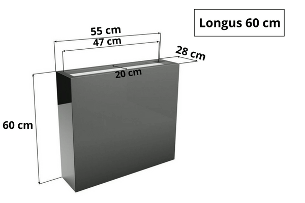 Prostokątna donica z włókna szklanego Longus wys. 60 x 55 x 28 cm, antracyt mat