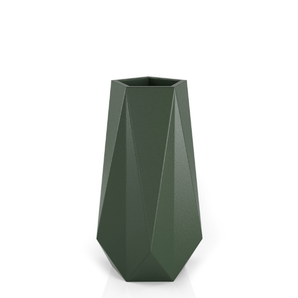 Wysoka donica geometryczna Siena 75 cm z półką, zieleń butelkowa