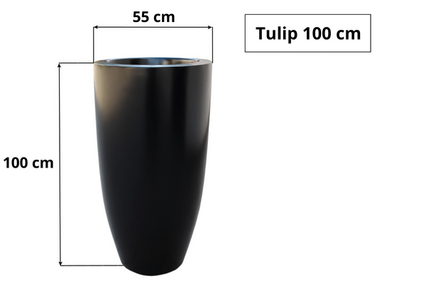 Wysoka donica okrągła z włókna szklanego Tulip wys. 100 cm średnica 55 cm, biała