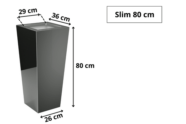 Wysoka donica prostokątna z włókna szklanego Slim wys. 80 x 36 x 36 cm, czarna
